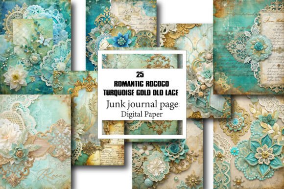 Romantic Rococo Turquoise Gold Old Lace