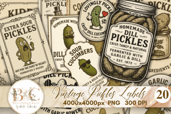 Vintage Pickles Labels Clipart PNG