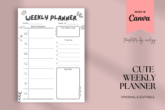 Cute Weekly Planner Canva Editable Graphics