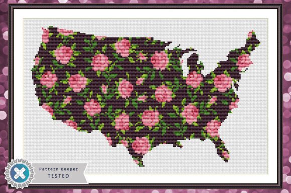 Floral USA Map Cross Stitch Pattern PDF