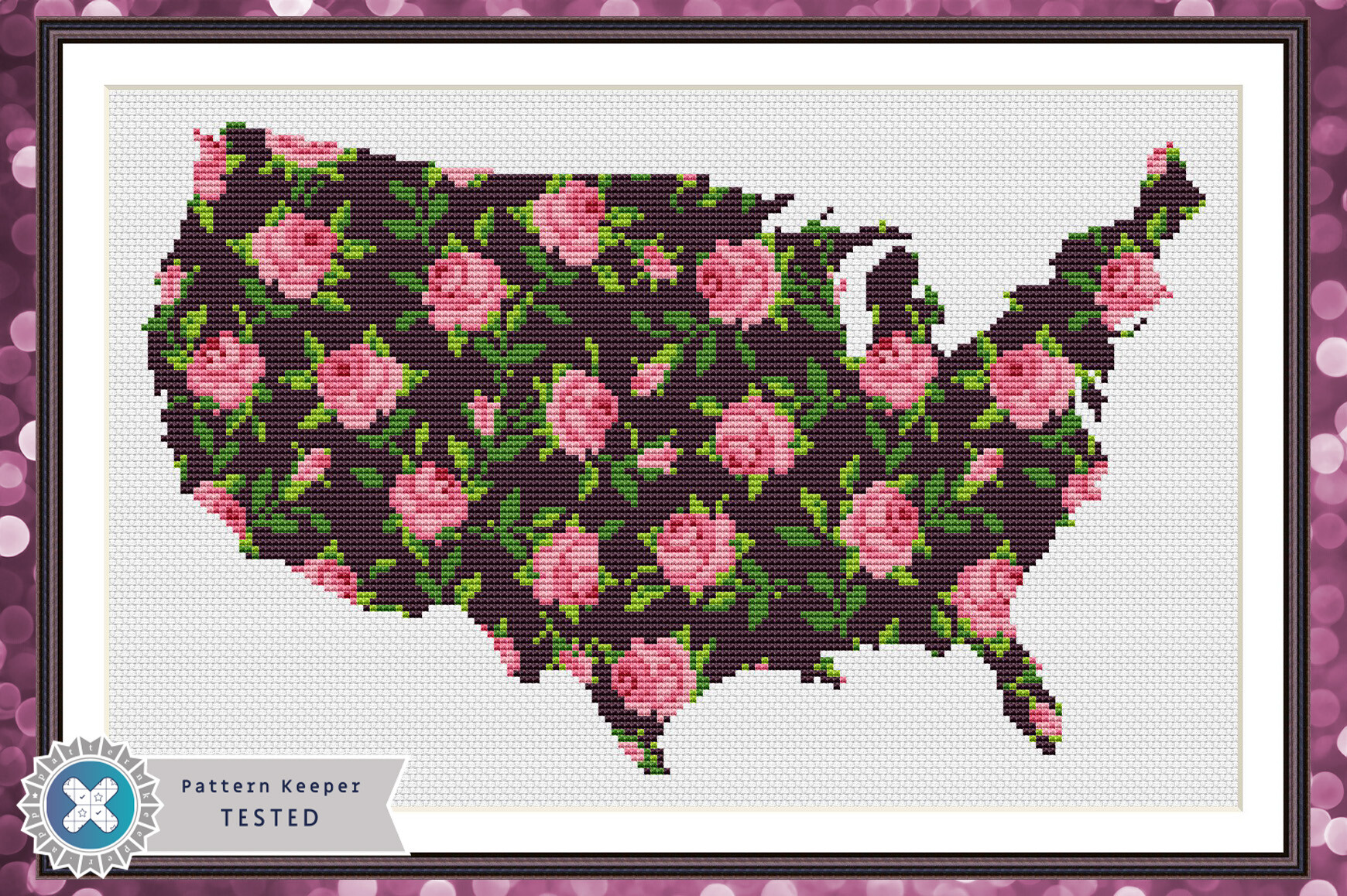 Floral USA Map Cross Stitch Pattern PDF