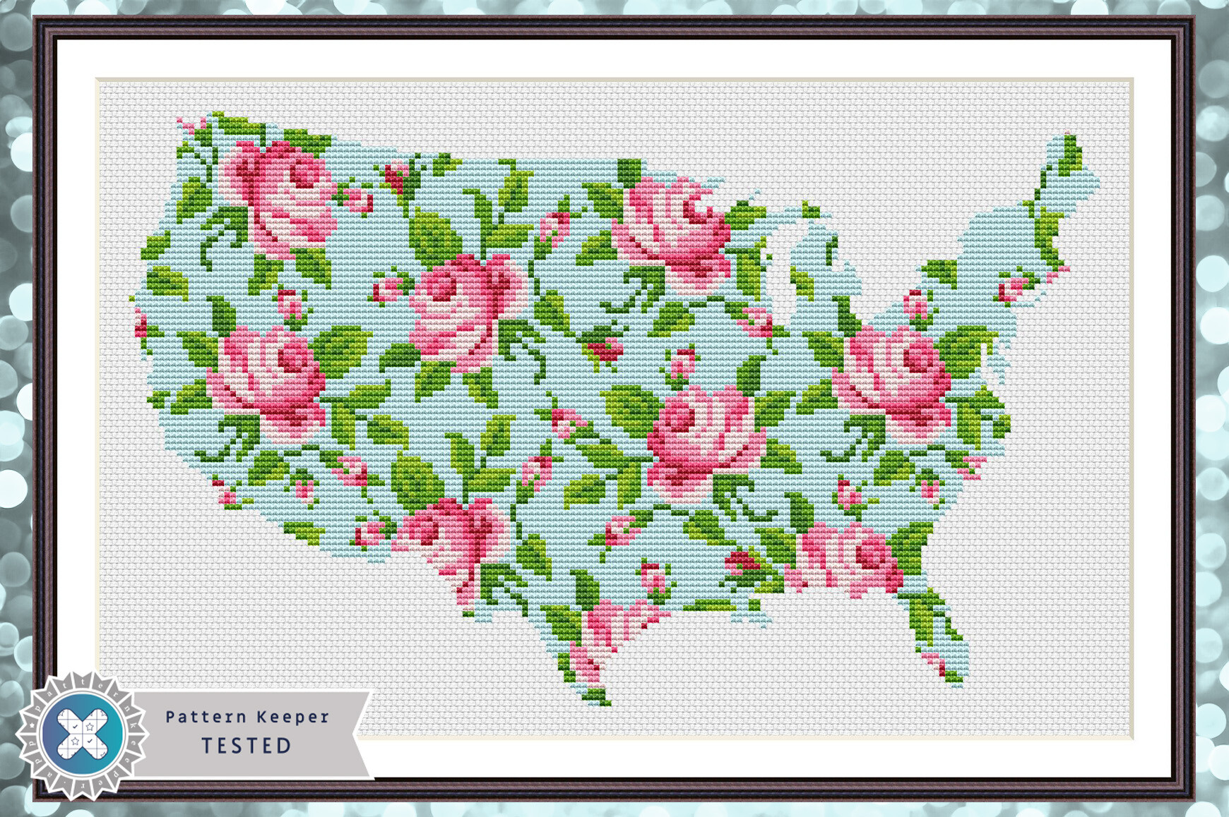 Floral USA Map Cross Stitch Pattern PDF