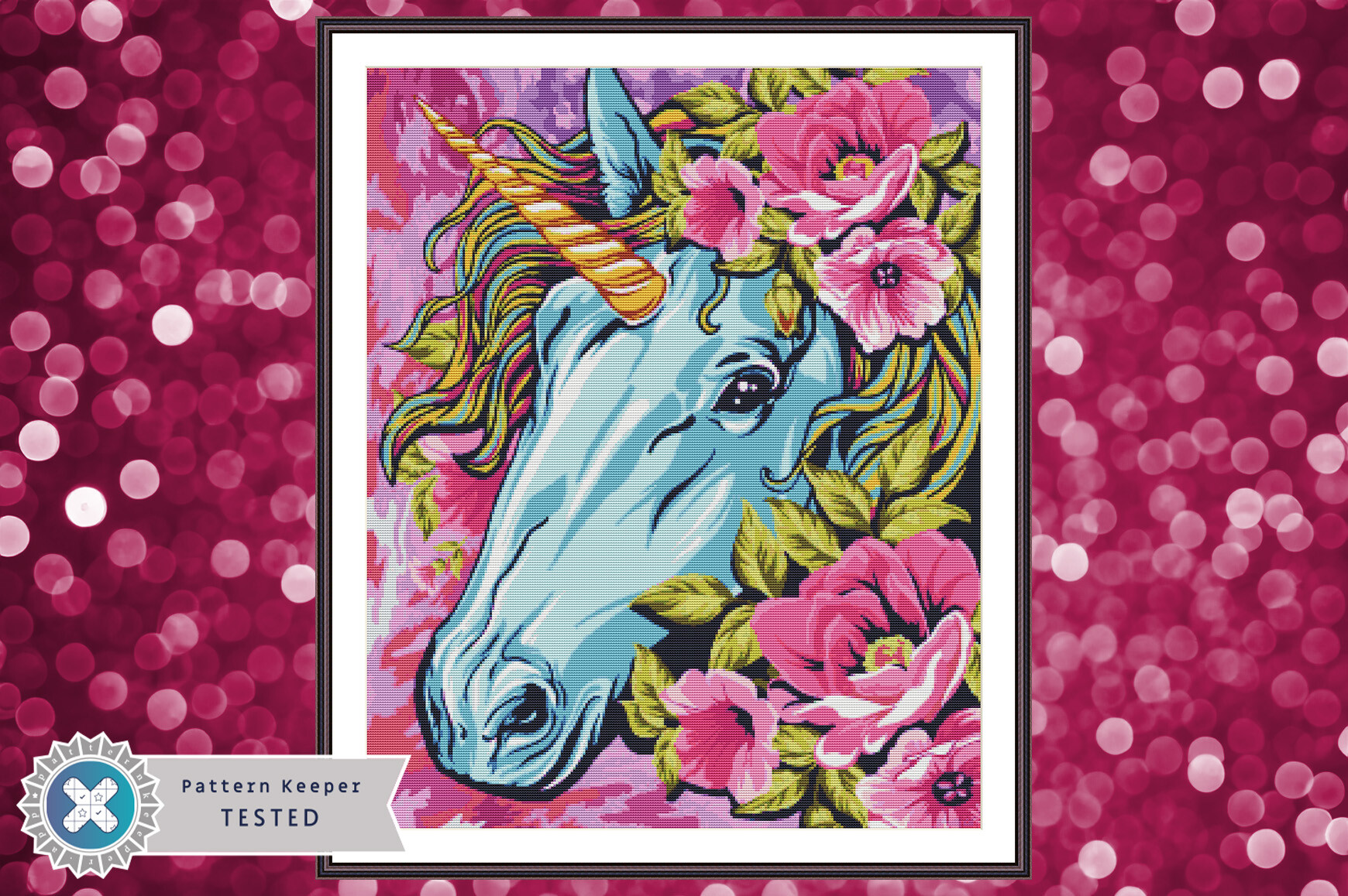 Floral Unicorn Cross Stitch Pattern PDF