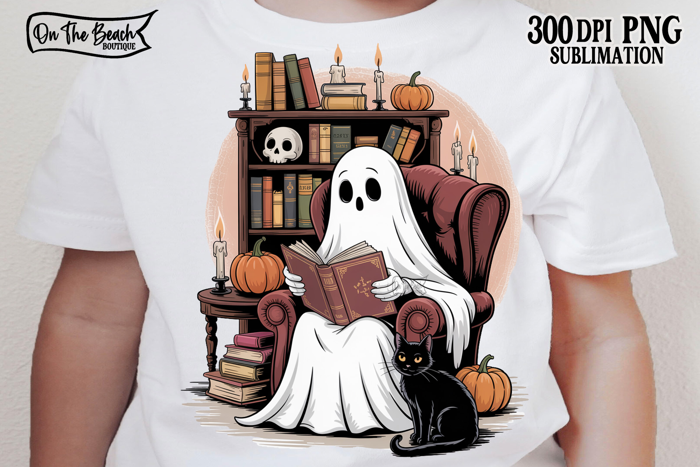 Ghost Reading Book PNG Halloween Library Graphic by On The Beach ...