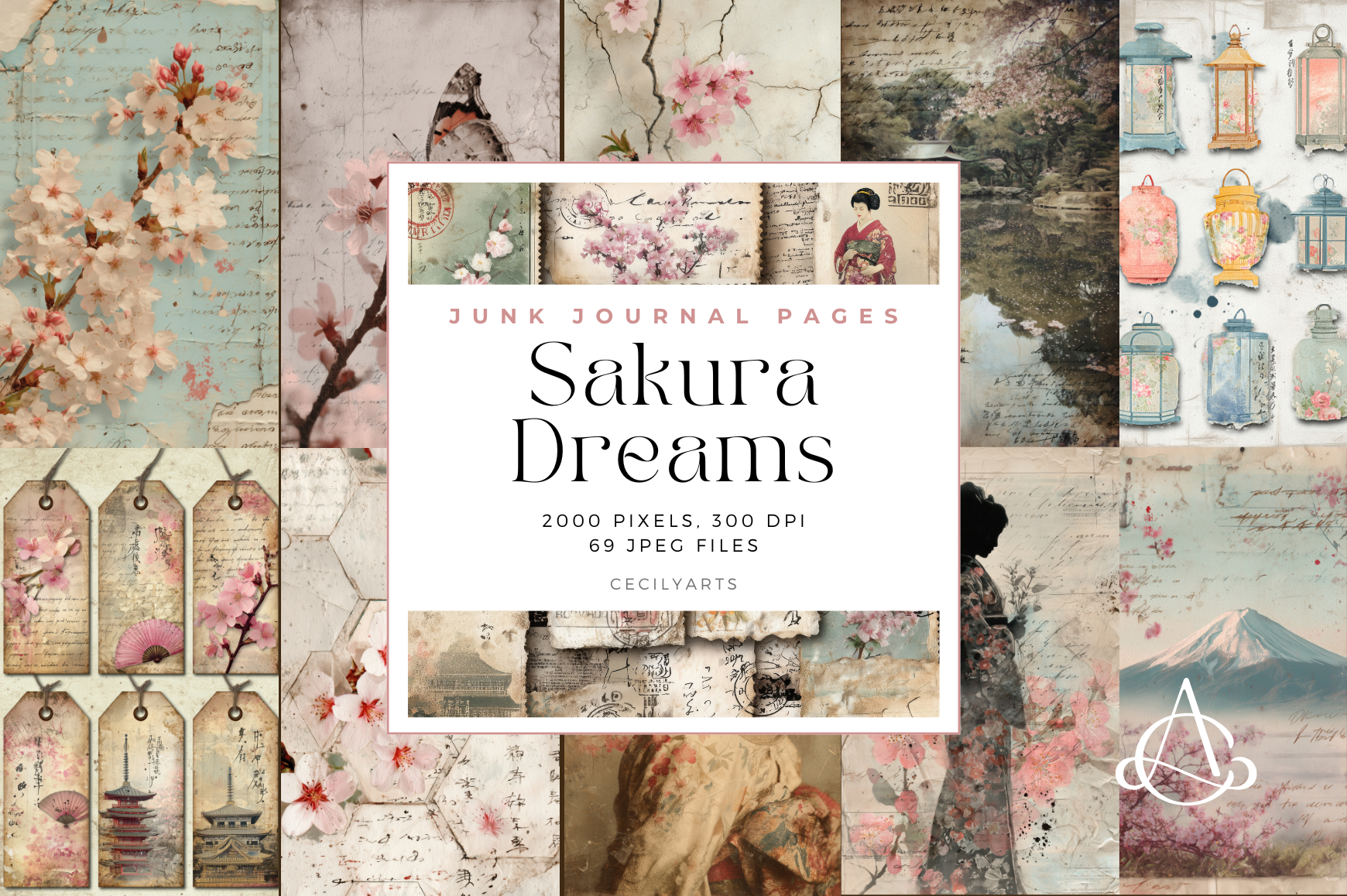 Sakura Dreams Junk Journal Pages Graphic by Cecily Arts · Creative Fabrica