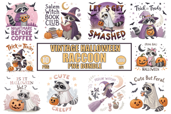 Vintage Halloween Raccoon PNG Bundle Graphic by MOTHER SHOP 789 ...