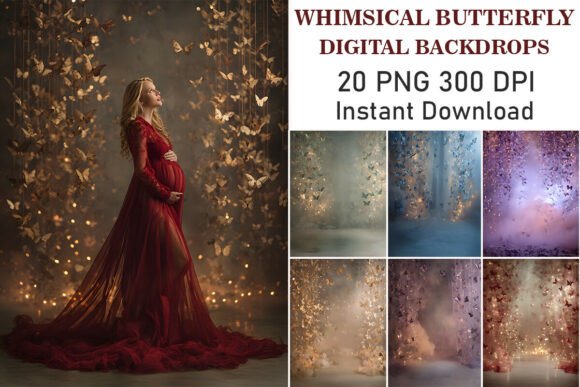 Preview of Whimsical Butterfly Digital Backdrops digital backdrop
