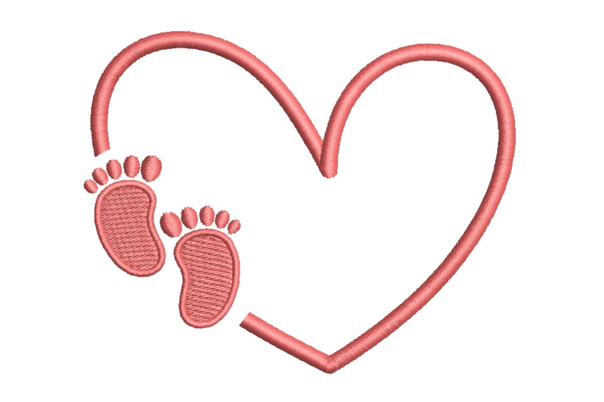 Baby Footprints in Heart Outline Embroidery Design