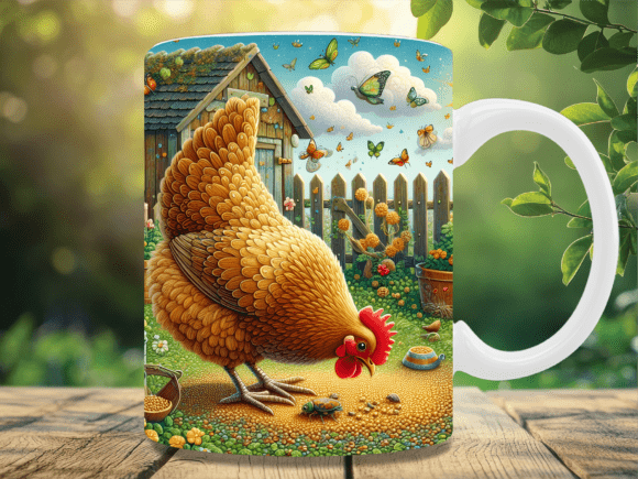 Chicken Farm Garden Butterfly Mug Wrap Graphics