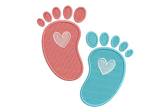 Cute Pink and Blue Baby Footprints Embroidery Design