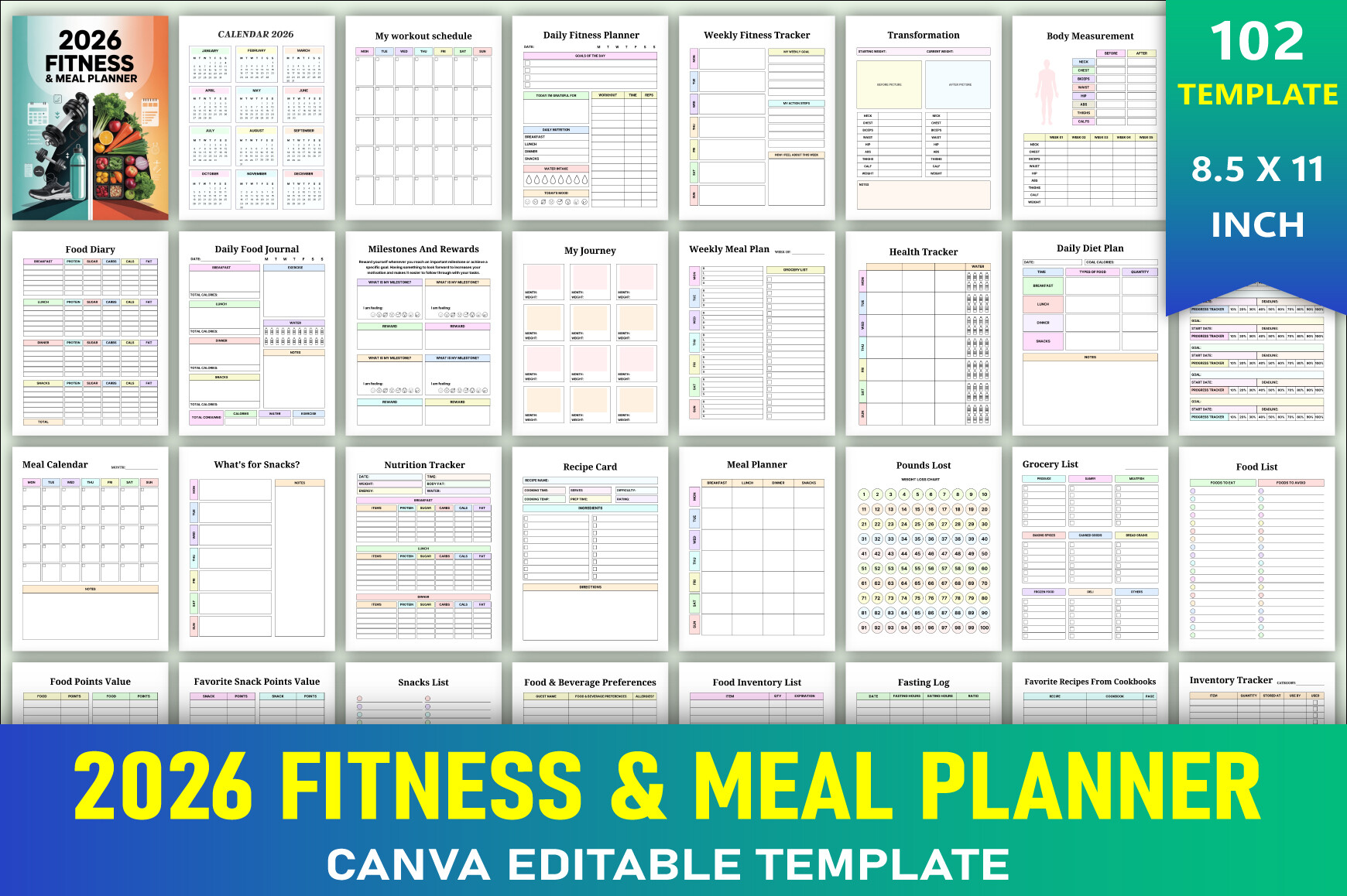 Editable 2026 Fitness & Meal Planner
