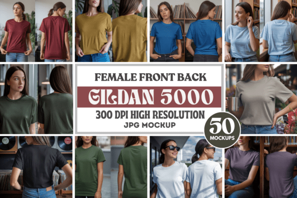 Gildan 5000 Front and Back Mockup Bundle