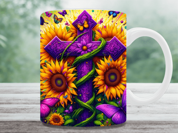 Sunflower Purple Cross Butterfly Mug Png Graphics