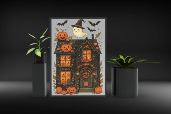 Whimsical Halloween House with Ghost