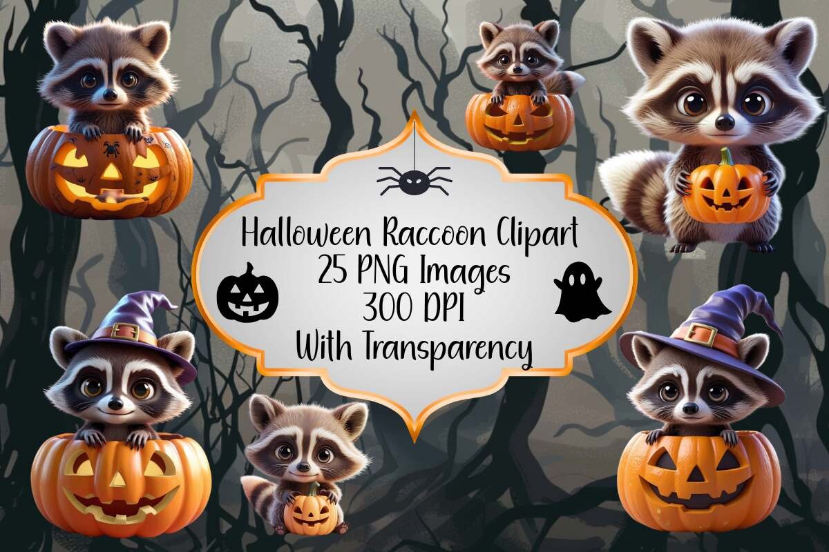 3D Halloween Raccoon Clipart PNG Bundle Graphic by Kedner Kreations ...
