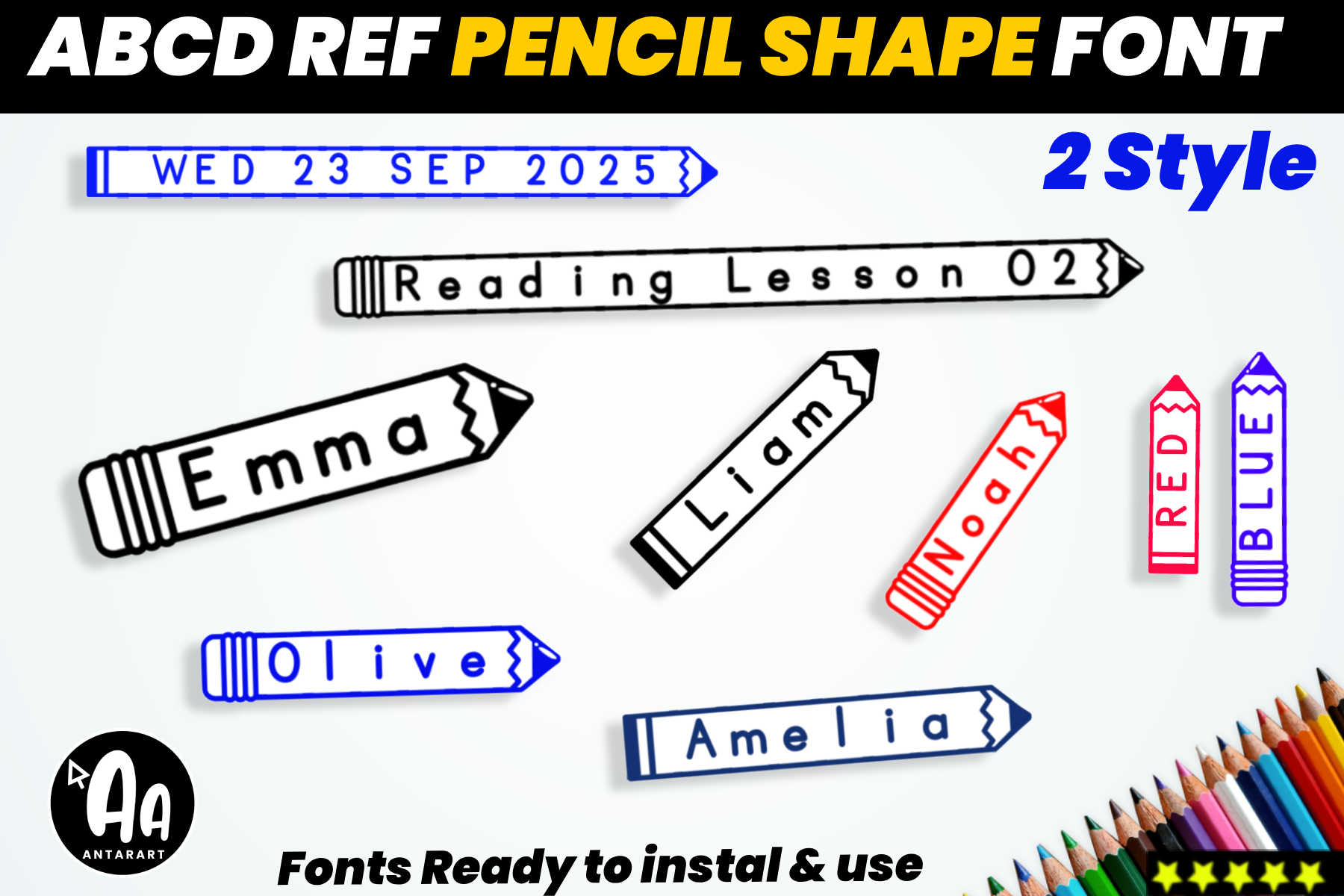 Pencil Shape Font Pack preview, placeholder image