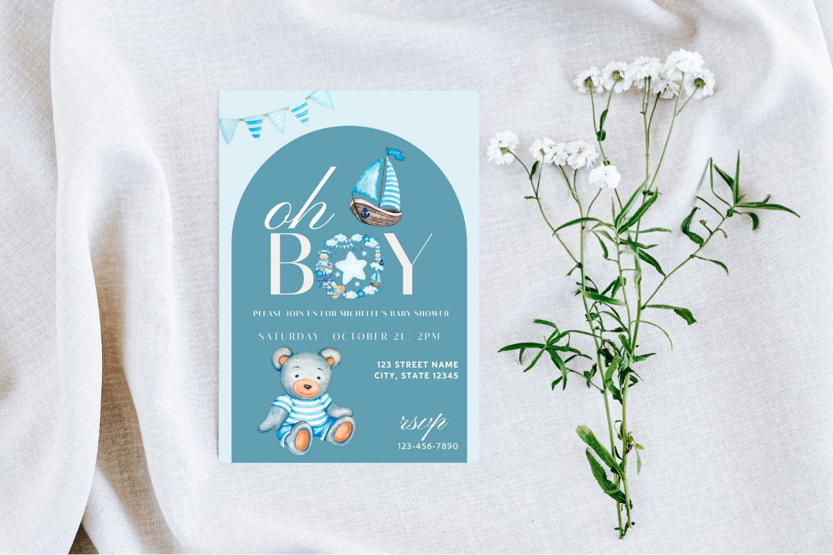 Blue Sailor Boy Baby Shower Invite
