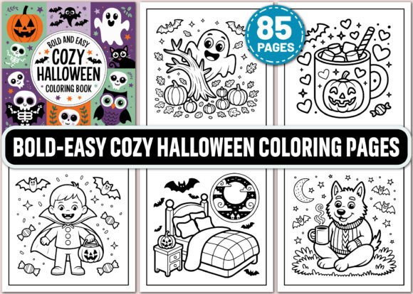 Bold & Easy Cozy Halloween Coloring Page