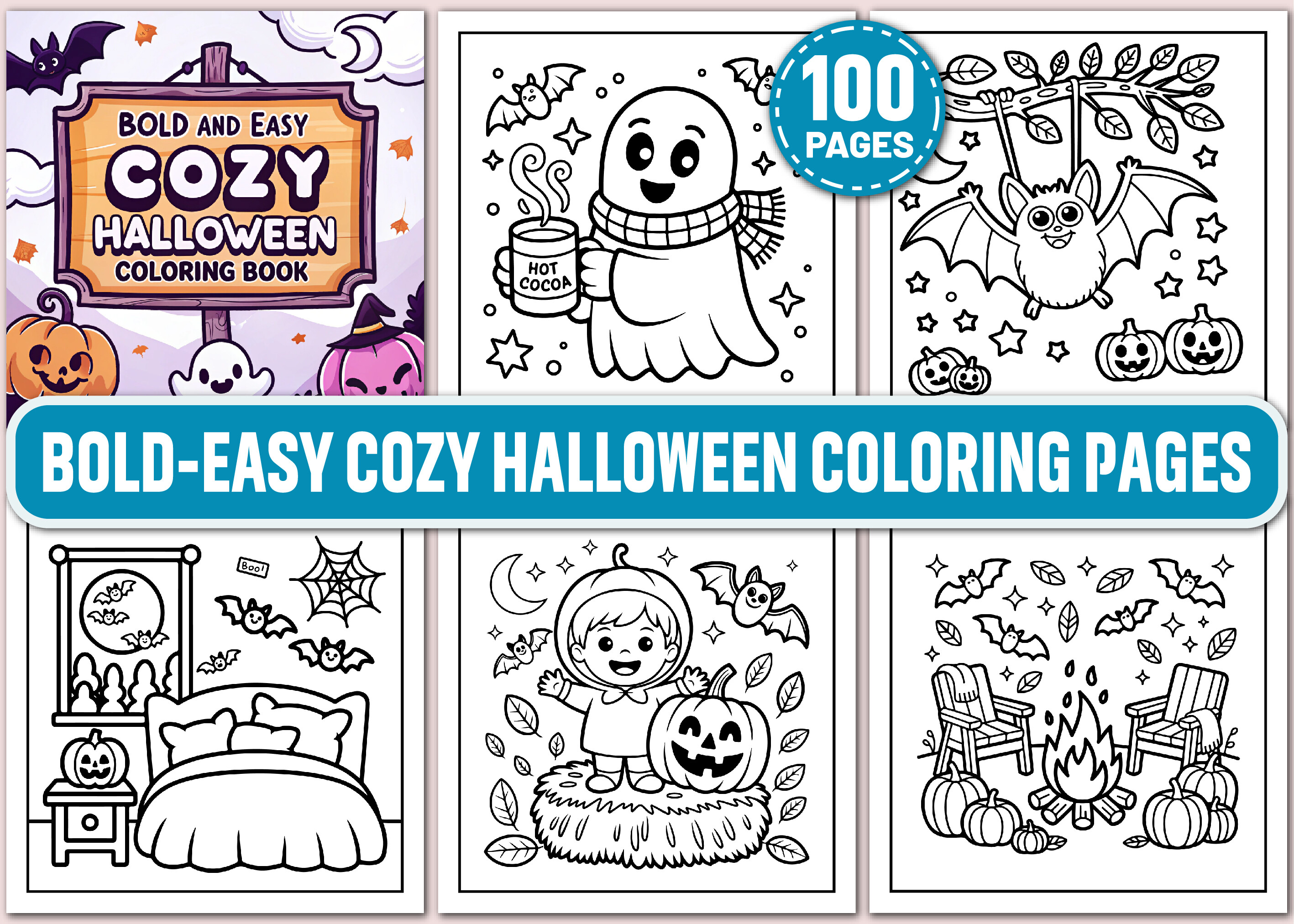 Bold & Easy Cozy Halloween Coloring Page