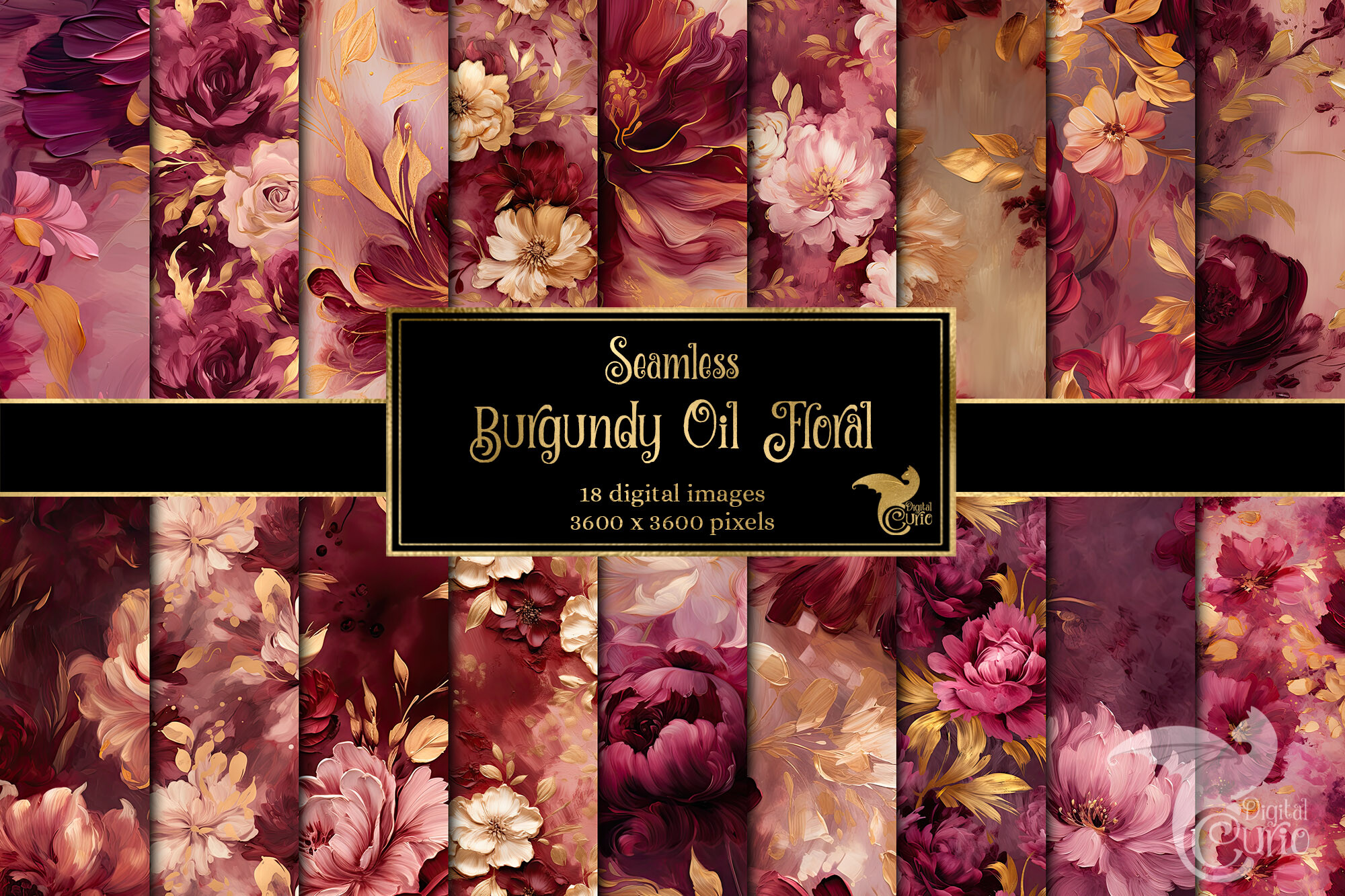 Burgundy Oil Floral Digital Paper Graphic by Digital Curio · Creative ...