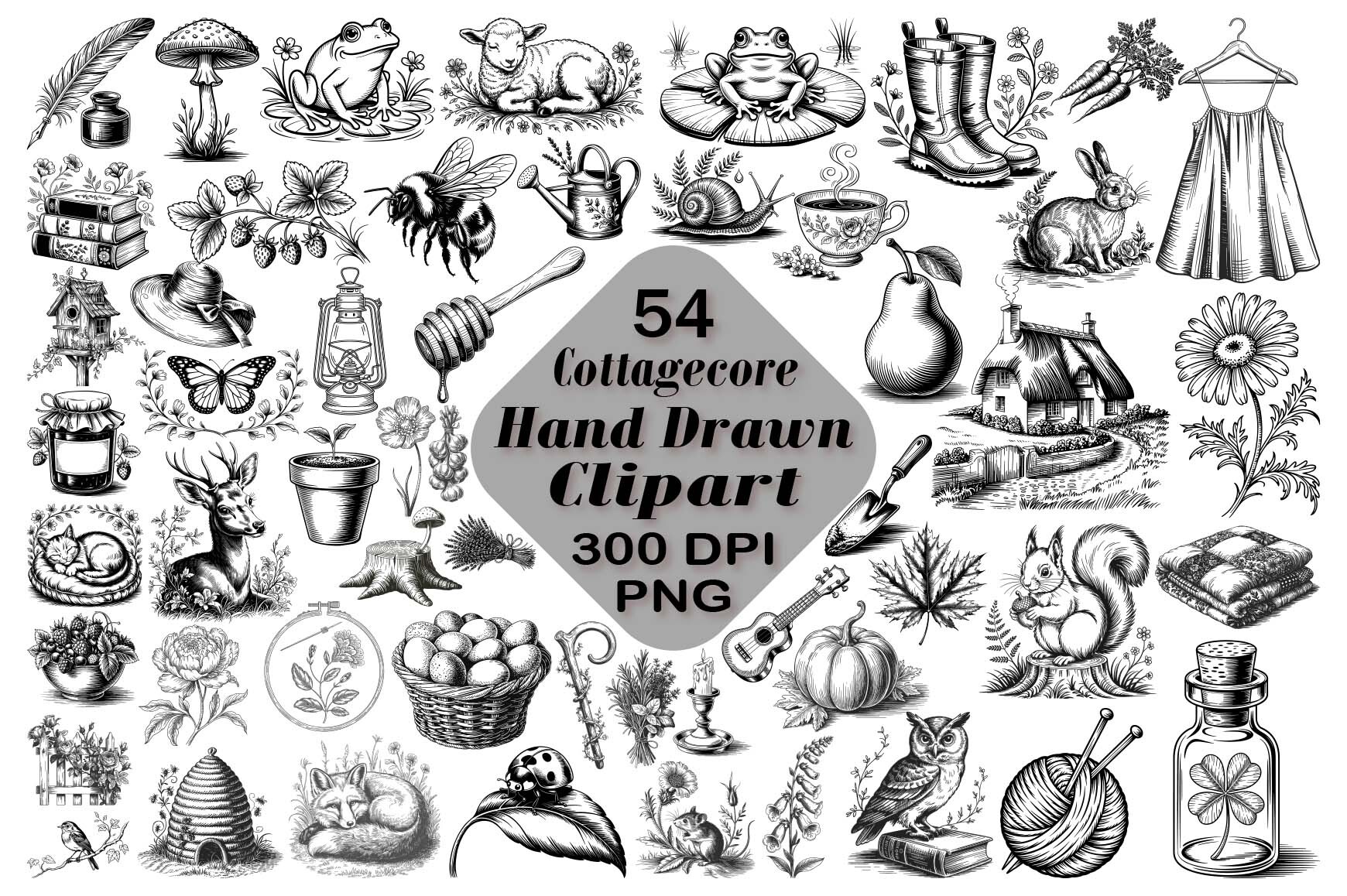 Cottagecore Hand Drawn Clipart Bundle