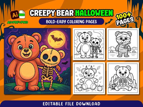 Creepy Bear Cozy Coloring Pages for Kids