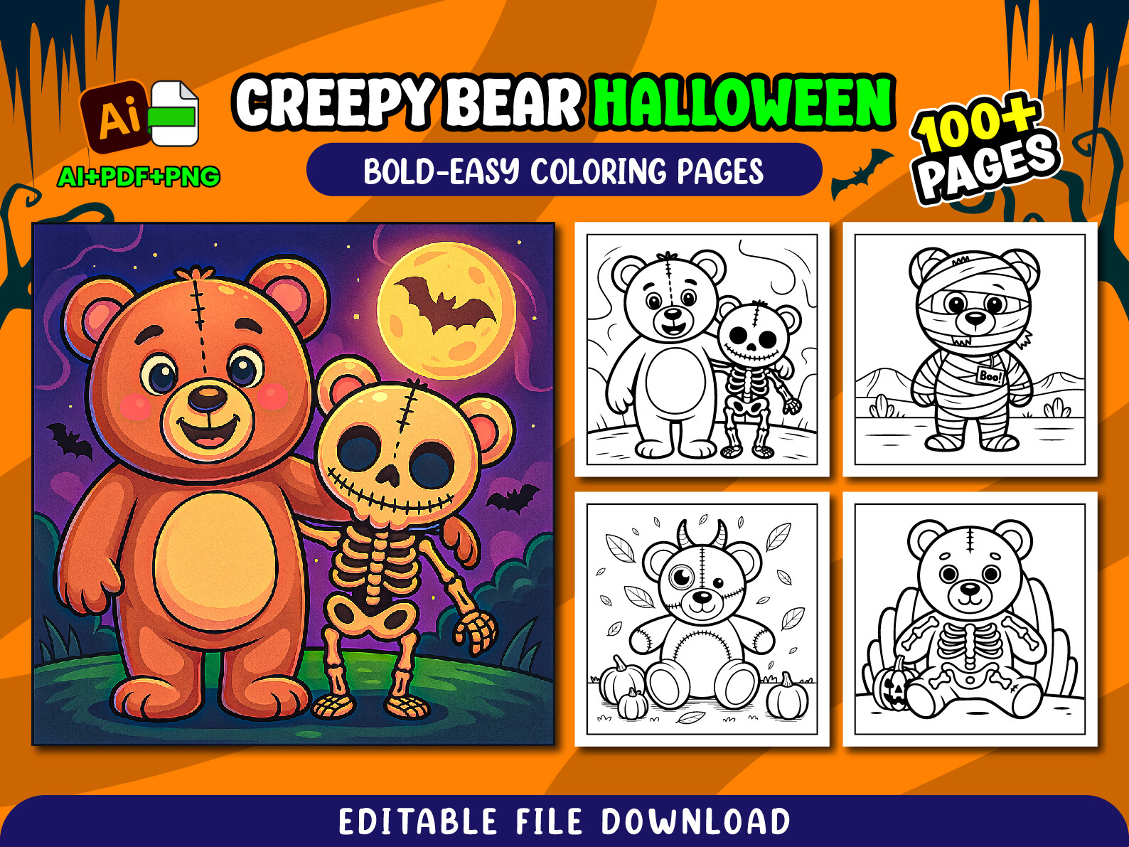 Creepy Bear Cozy Coloring Pages for Kids Graphic by Cozy Pik · Creative ...