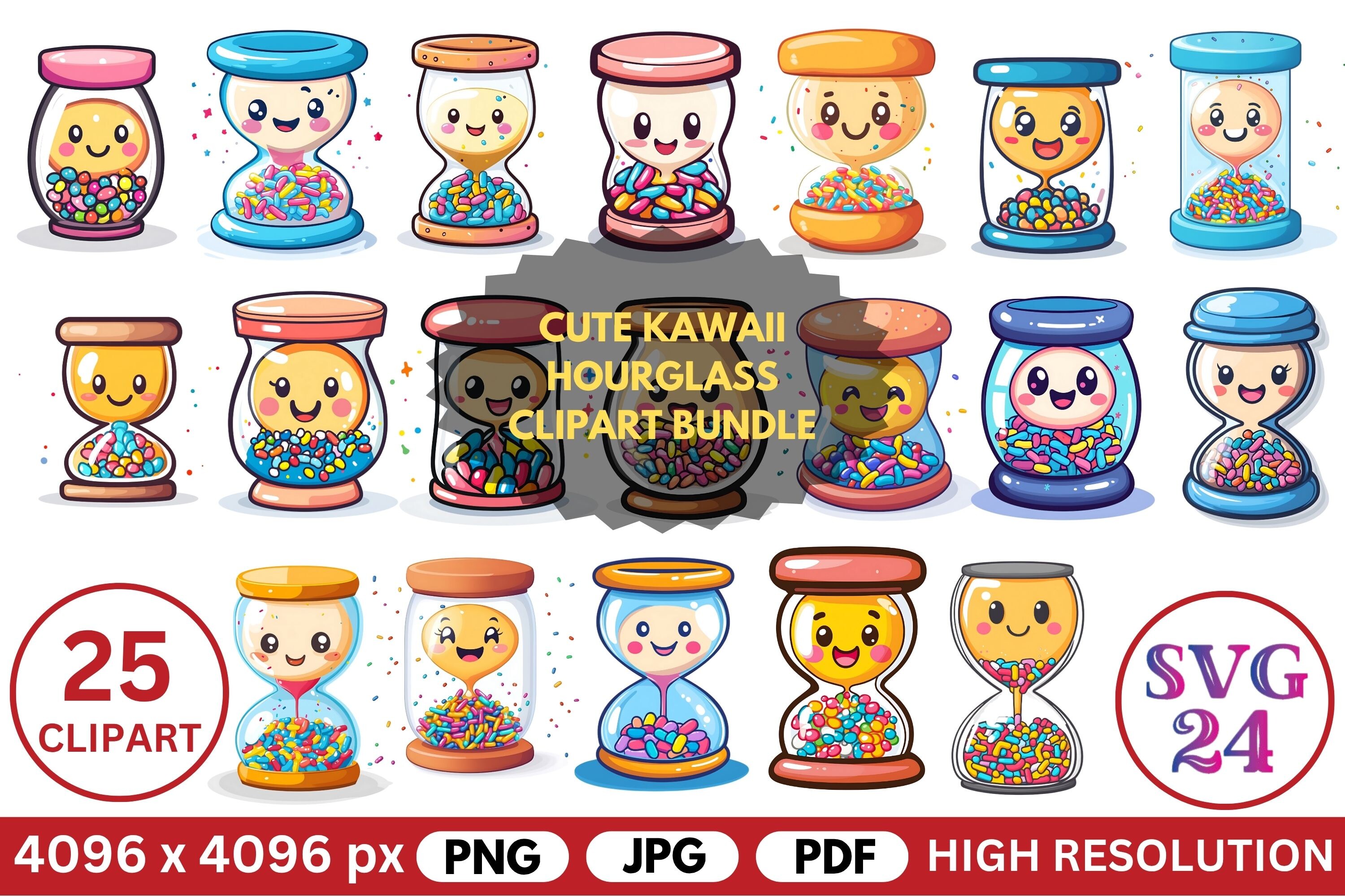 Cute Kawaii Hourglass Clipart Bundle Graphic by SVG24 · Creative Fabrica