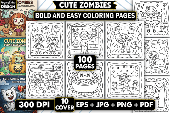 Cute Zombies: Bold & Easy Coloring Pages