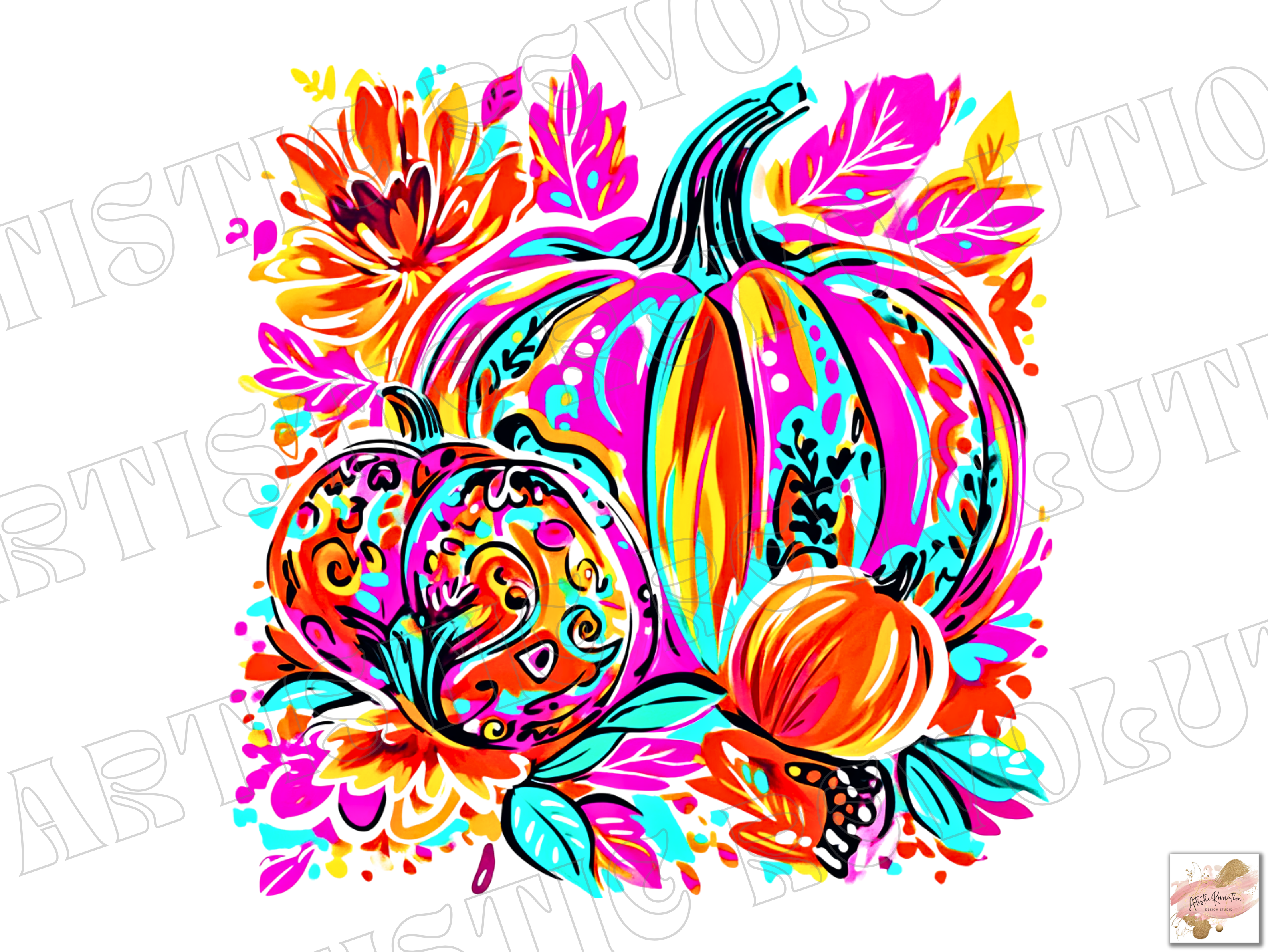 Floral Brushstroke Fall Pumpkin Png Graphic by Artistic Revolution ...