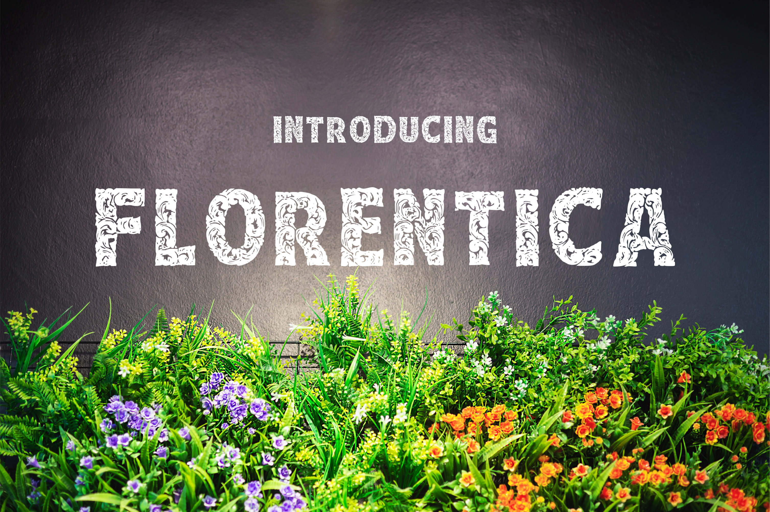 Florentica decorative font preview with floral inspired display lettering