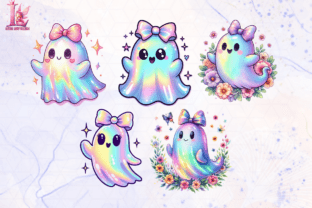 Preppy Halloween Iridescent Ghost PNG Graphic by Little Lady Design ...
