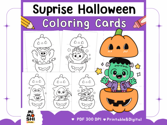 Surprise Halloween Coloring Cards Pop-up