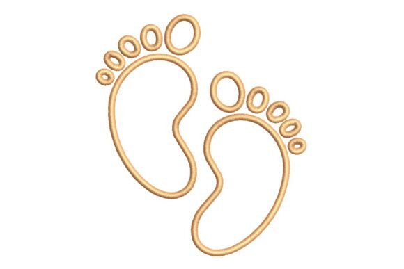 Whimsical Orange Baby Footprints Outline Embroidery Design