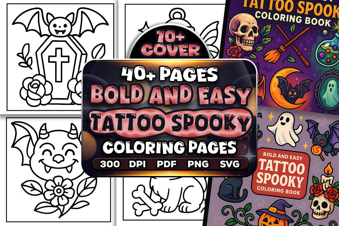 Bold Easy Tattoo Spooky Coloring Pages Graphic by Craftsbeefy ...