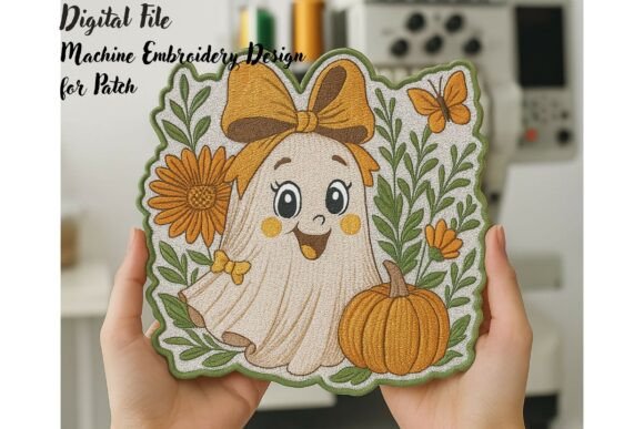 Cute Fall Halloween Ghost for Patch Halloween Embroidery Design By EmbroideryChicDesign