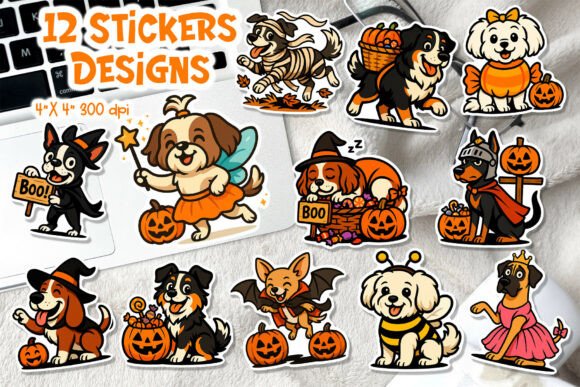 Cute Halloween Dog Stickers PNG
