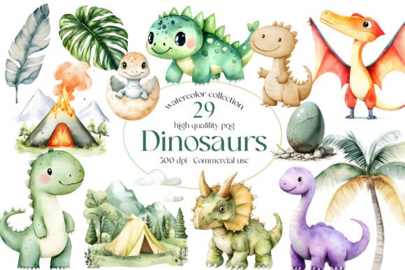 Dinosaurs Watercolor Cliparts
