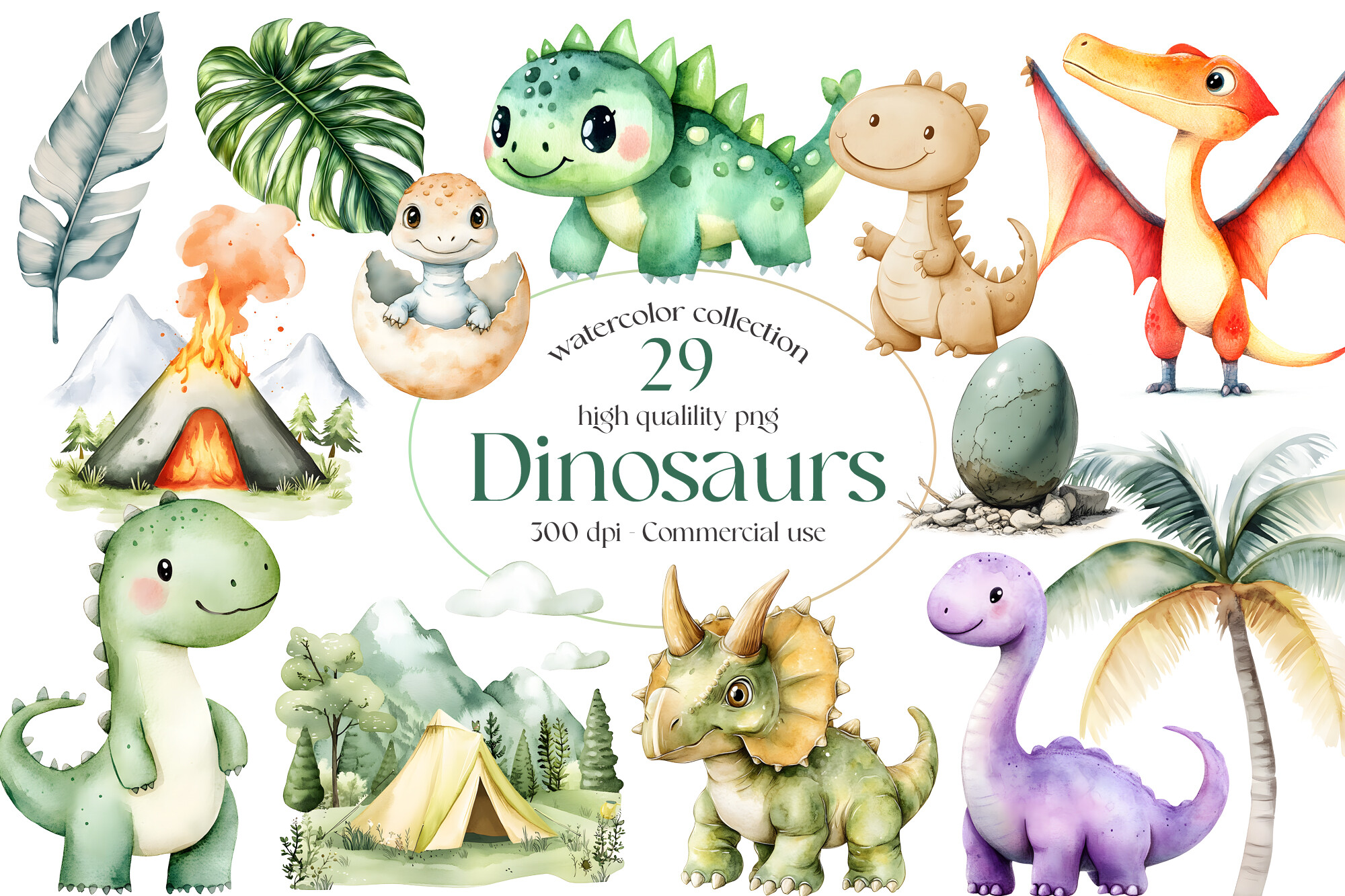 Dinosaurs Watercolor Cliparts