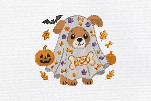 halloween dog in ghost costume SVG design for pet boutique bandanas and shirts