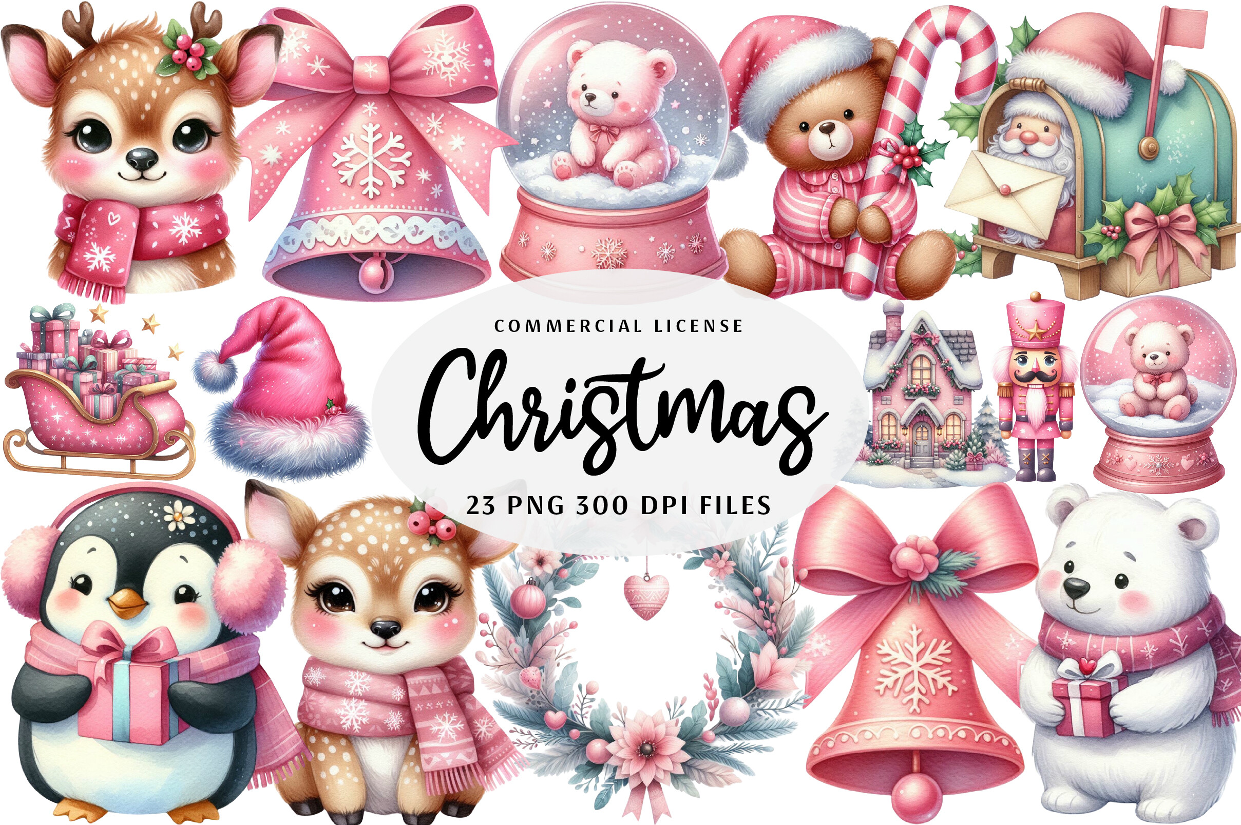Pink Cute Christmas Clipart Graphic by Creative Mint · Creative Fabrica
