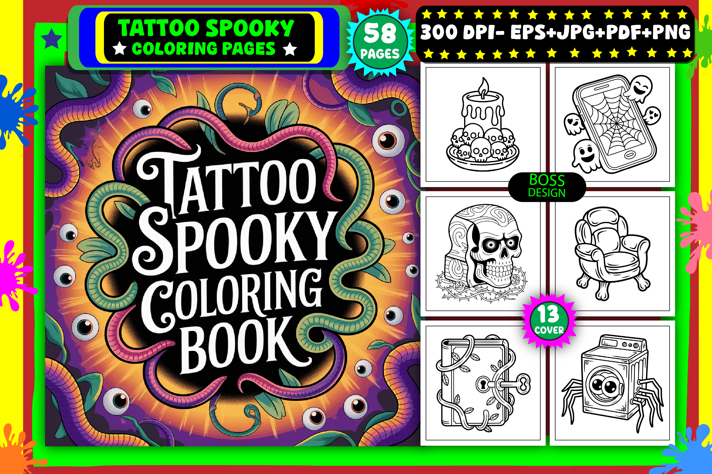 Tattoo Spooky Coloring Pages for Adults