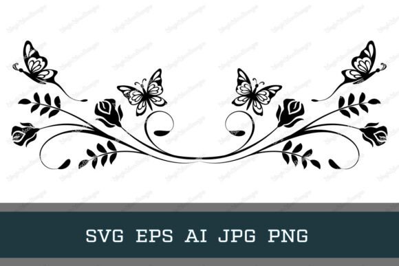 Text Divider Roses Ornament Butterflies