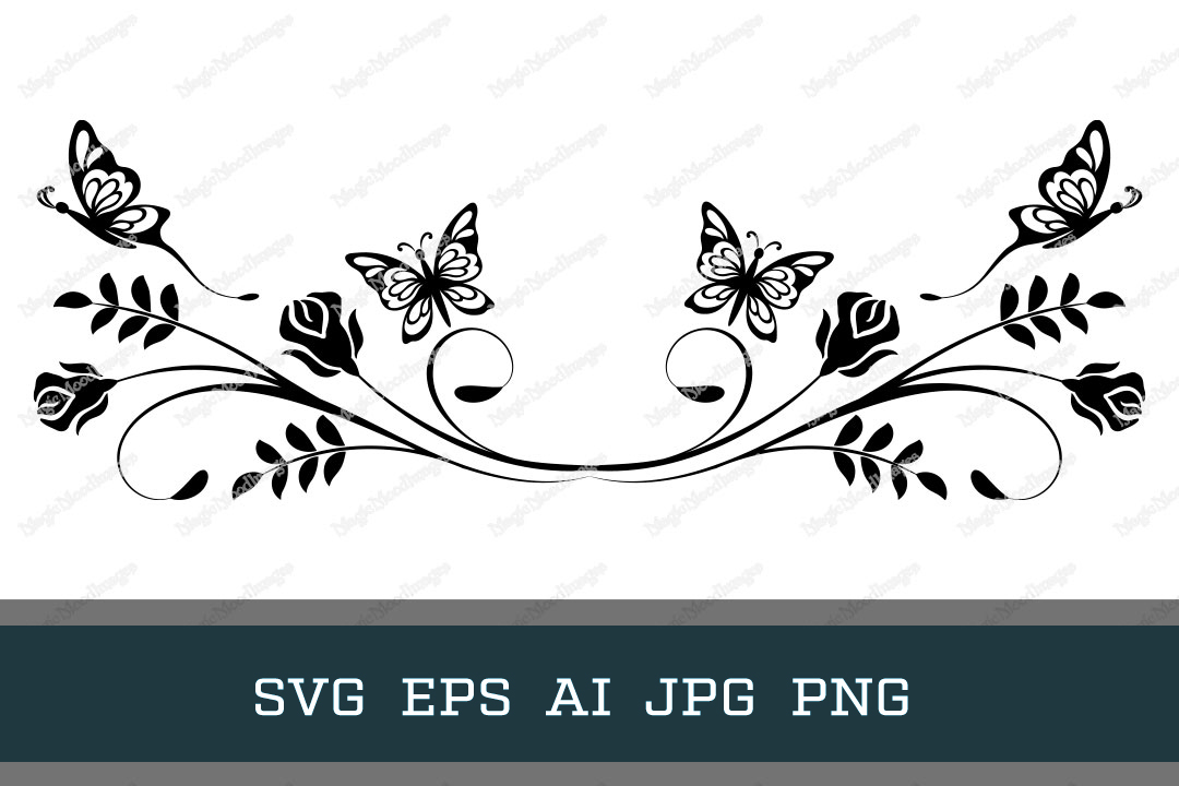 Text Divider Roses Ornament Butterflies