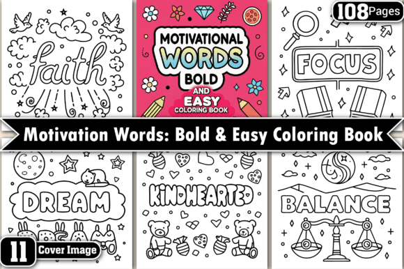 108 Motivational Word Coloring Pages Graphic by TintZelo · Creative Fabrica