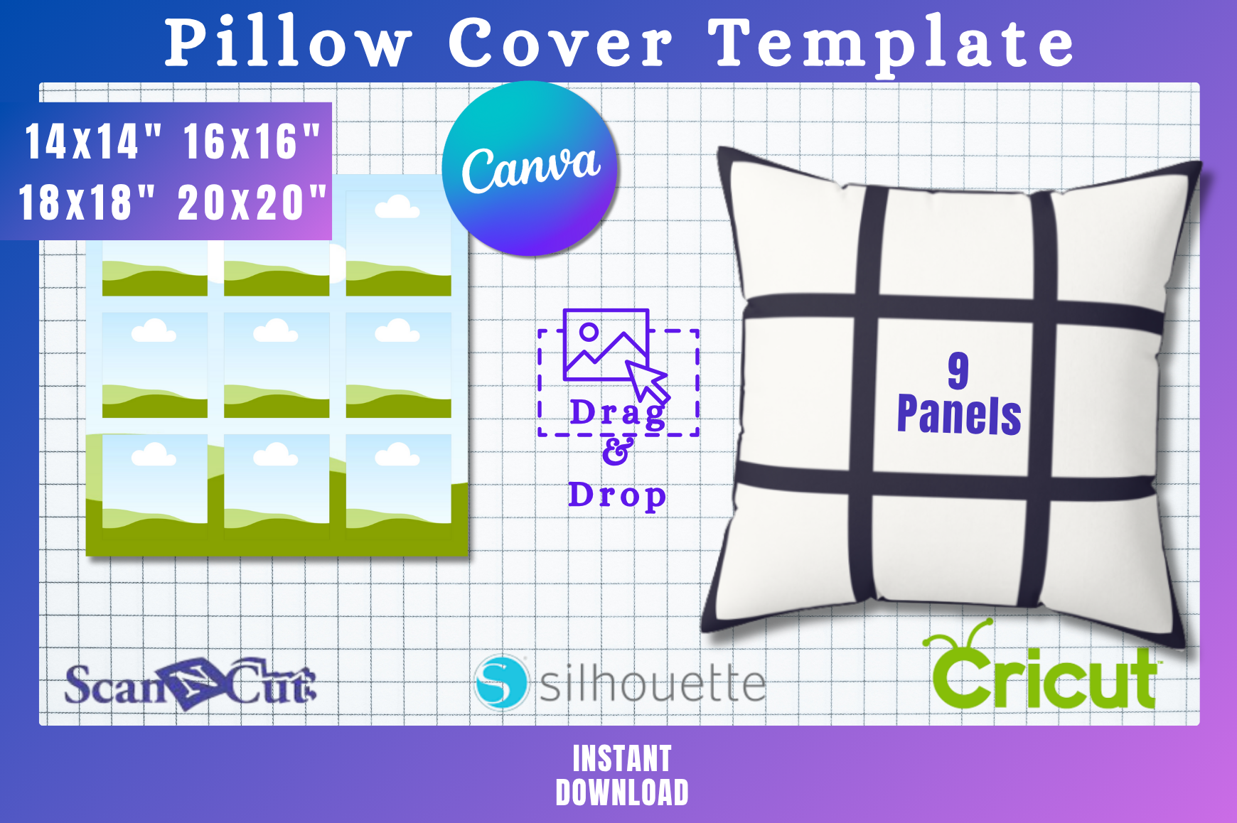9 Panel Photo Canva Pillow Cover