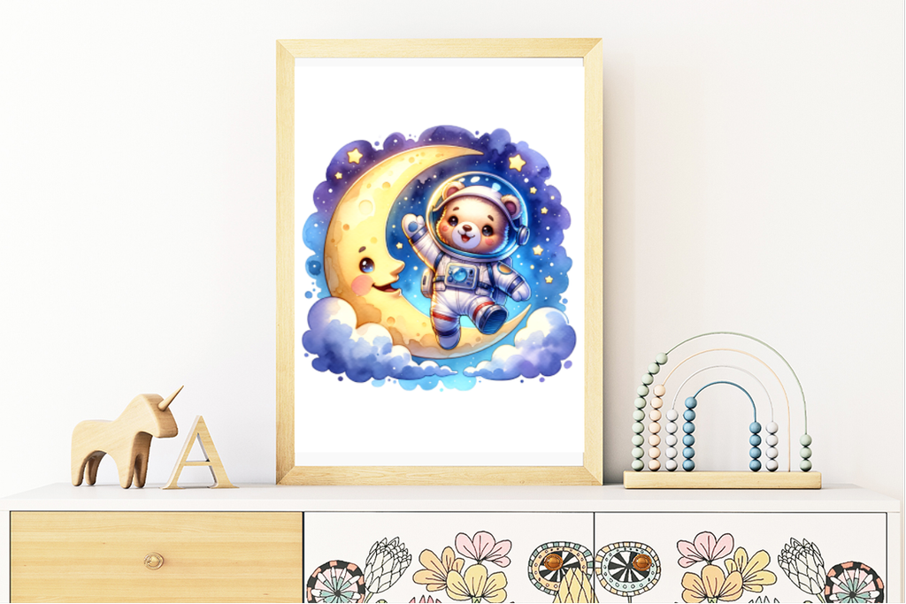 Astronaut Bear on Moon Nursery Print
