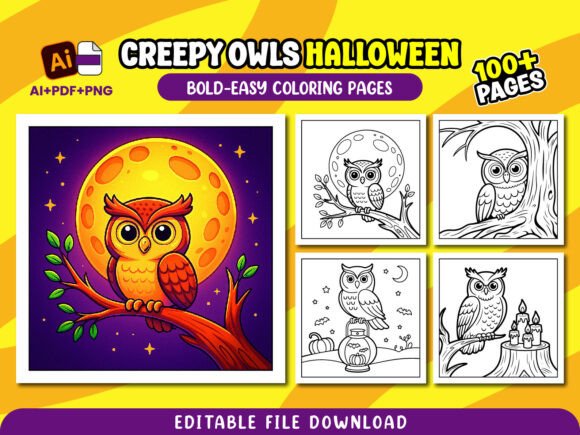Creepy Owls Bold Coloring Pages for Kids