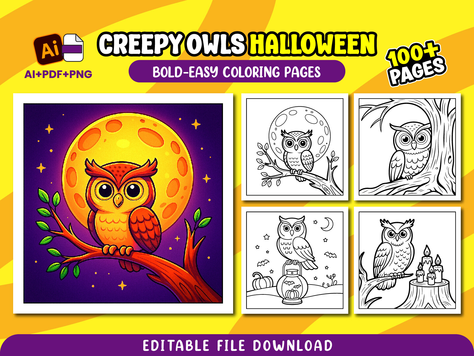 Creepy Owls Bold Coloring Pages for Kids