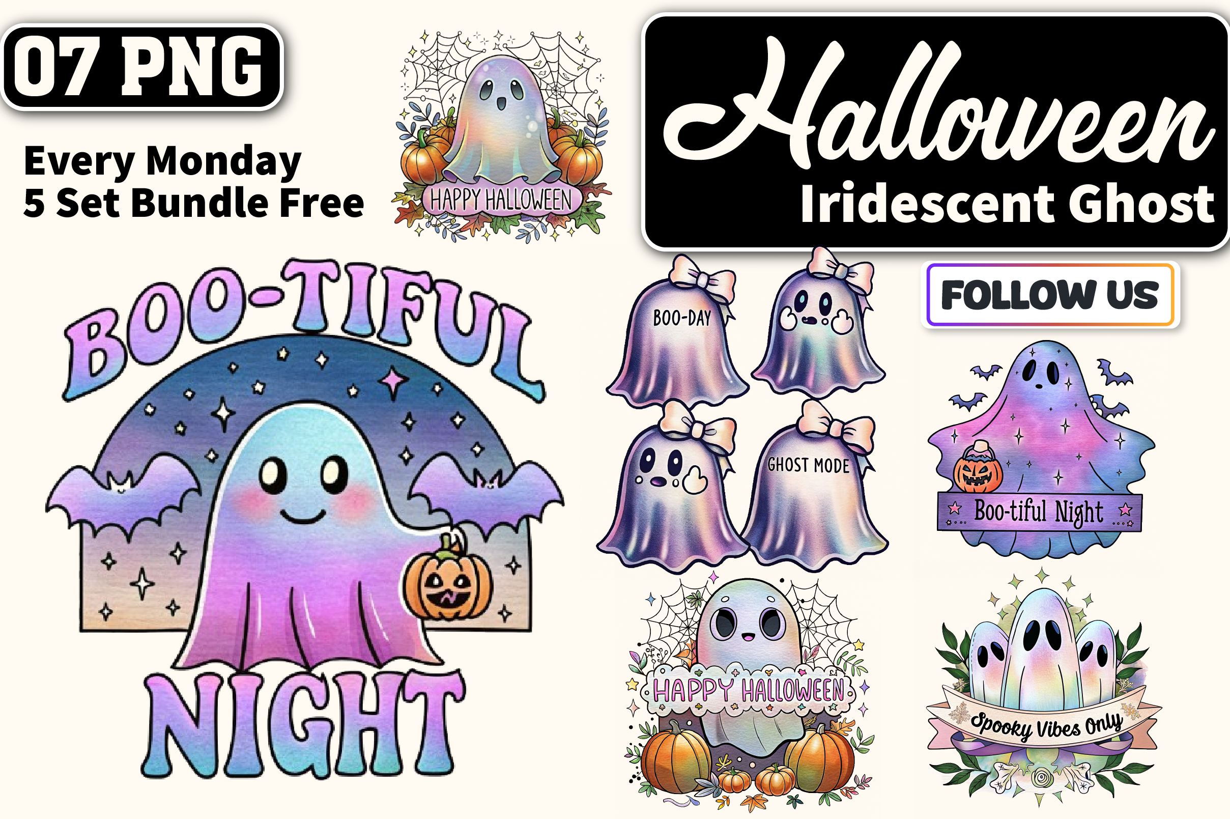 Halloween Iridescent Ghost Bundle PNG Graphic by TintZelo · Creative ...